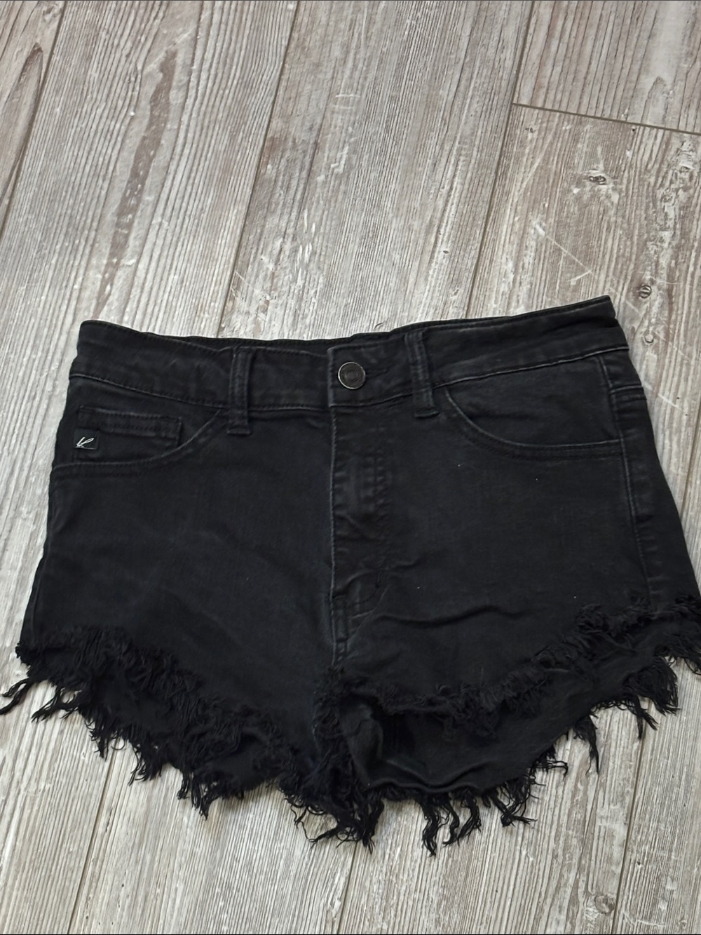 KanCan Black Frayed Hem Shortie Jean Shorts